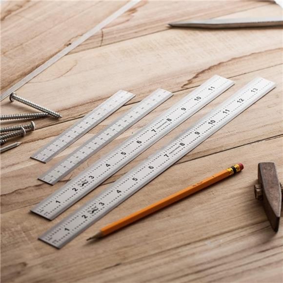 4 Pack (6, 8, 12, 14 inch), Metric Ruler, 6 inch Ruler, Stainless Steel Ruler - Picture 6 of 7